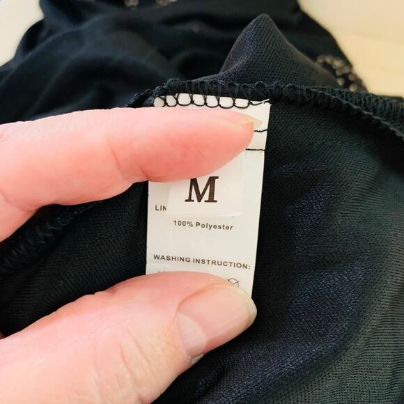 Vintage Size M Beaded Sequin Fringed Flapper Dress Black 20s Party - Picture 9 of 10